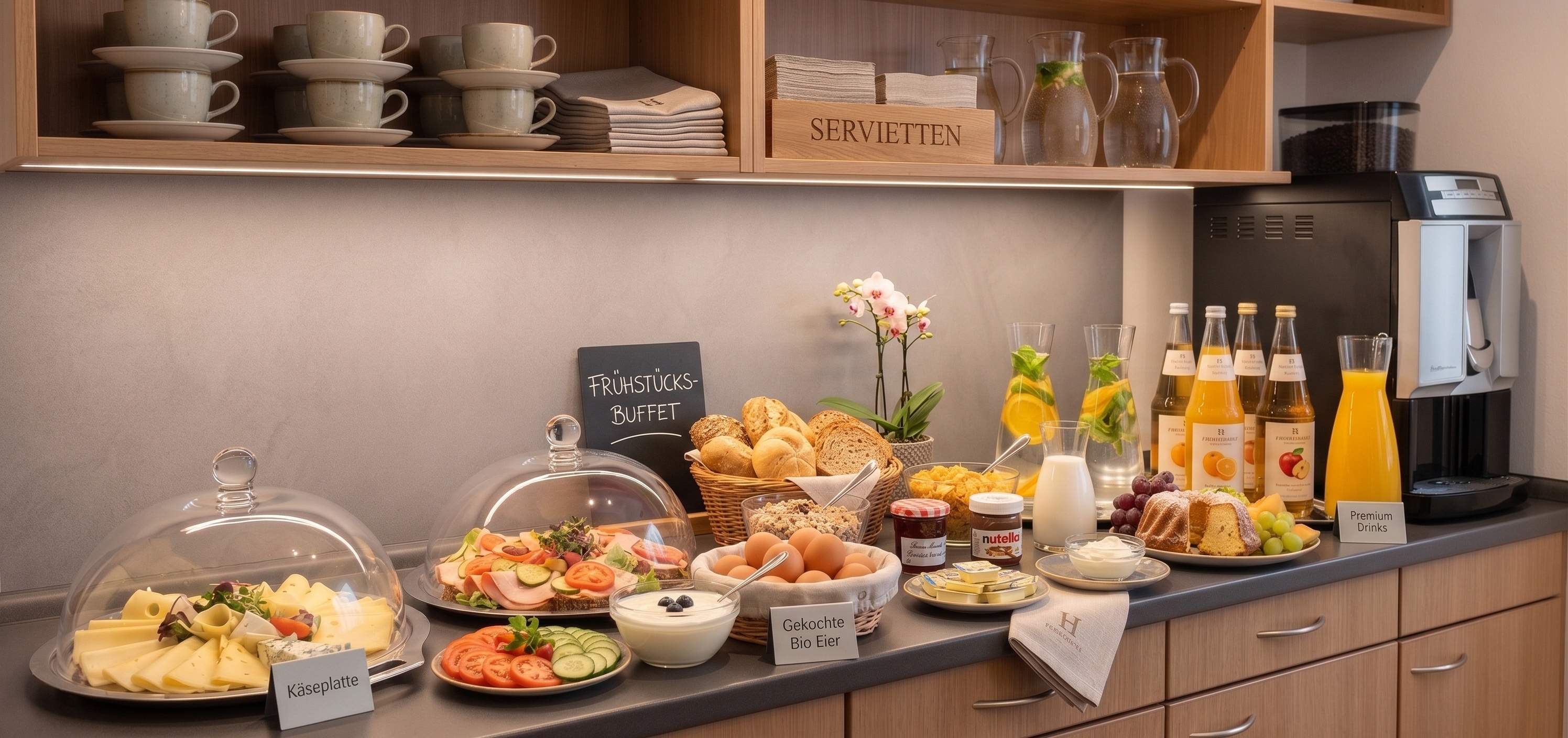 Reichhaltiges Frühstücksbuffet im Hotel Garni Kreuzäcker
